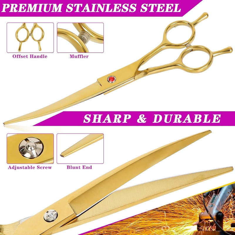 sumcoo Dog Grooming Scissors Premium Stainless Steel Curved Hair Cutting Scissors for Dogs & Cats (Gold) - Image 2